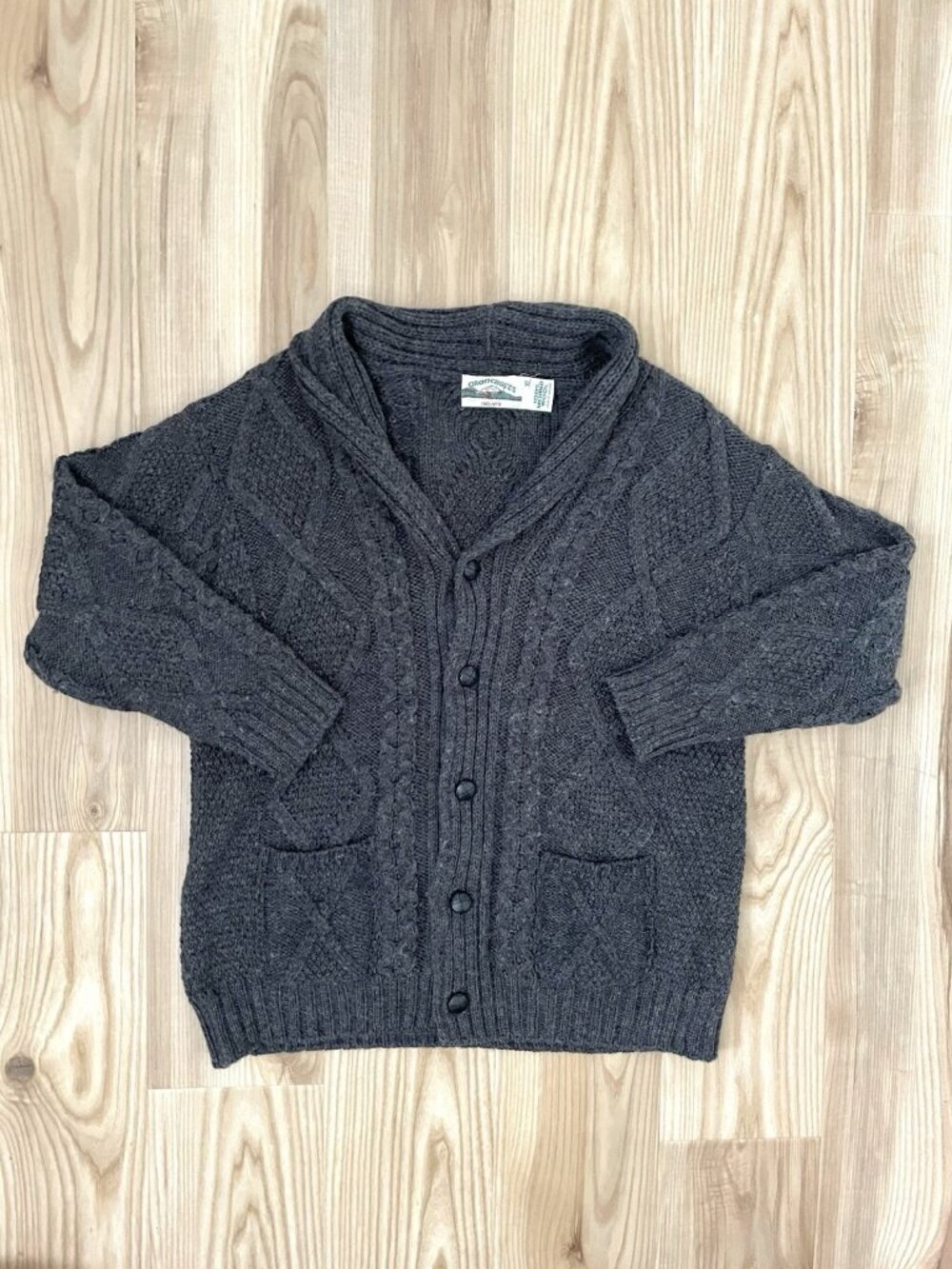 Aran Crafts 100% Merino Wool Fisherman Cable Knit Sweater Chunky Gray size XL